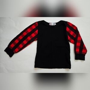 Fuyimei Boutique Toddler Girls Black Red Buffalo Check LS Top Size 2T (100)
